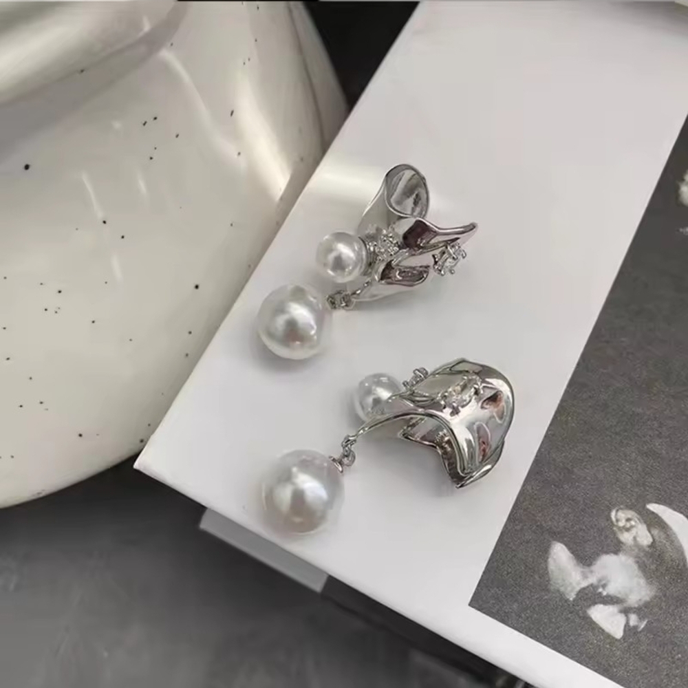 Silver-Tone Double Pearl Drop Earrings - Picture 6 of 7